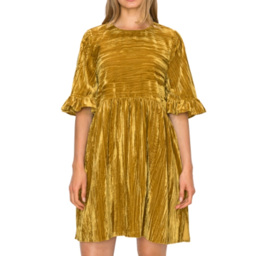 NEW Melloday Ruffle Sleeve Velvet Mini Dress Size MEDIUM with pockets NWT